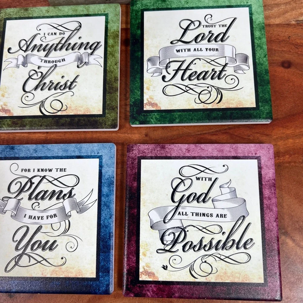 DWK Corporation Christian Bible Verse Coaster Set 4pc TC42102 Cork Back